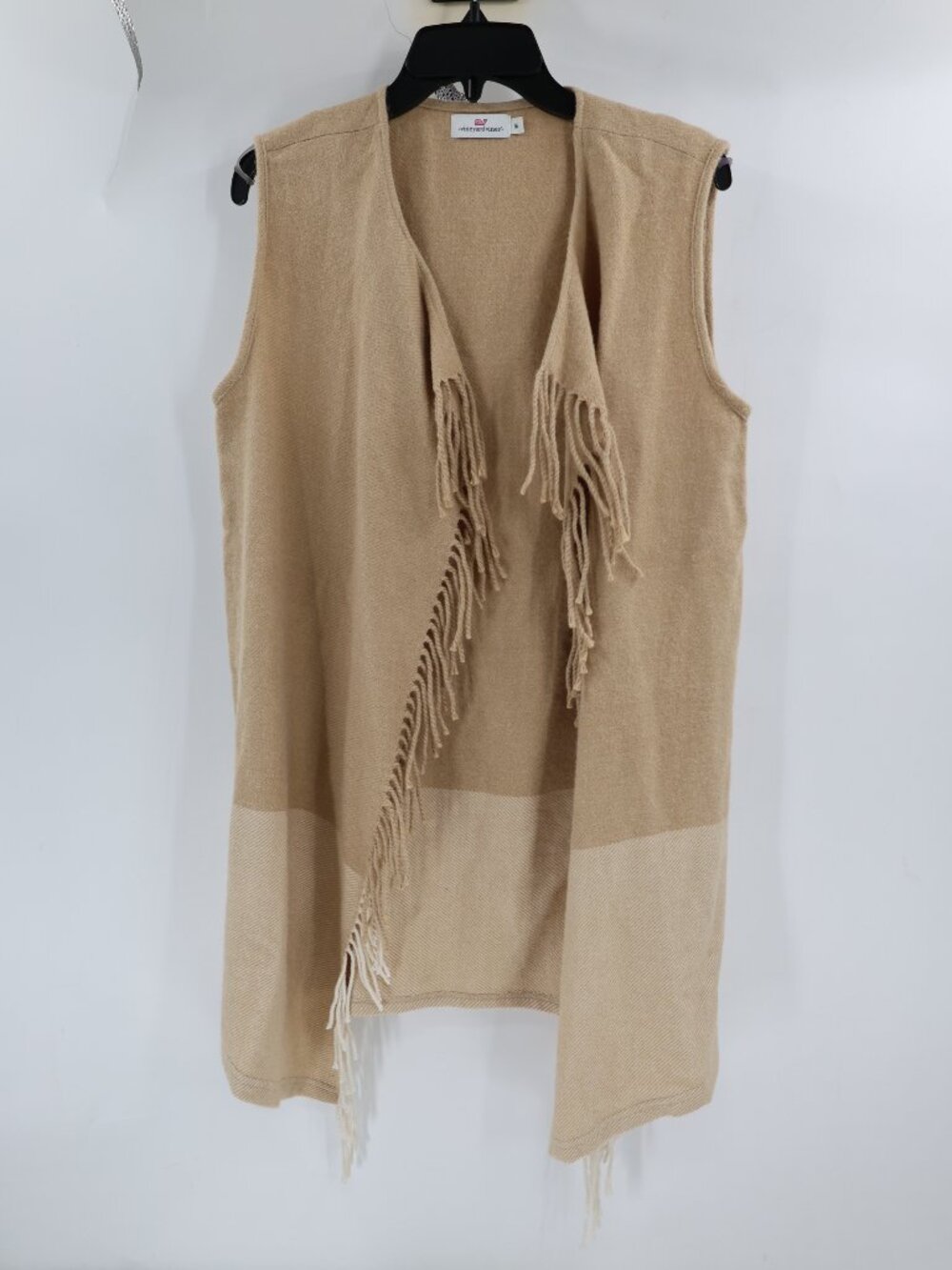 Vineyard Vines Sweater Vest Women Medium Fringe Open Front Acrylic Wool Blend